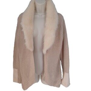VENUS Beige Cardigan with Faux Fur Collar Womens Sz L